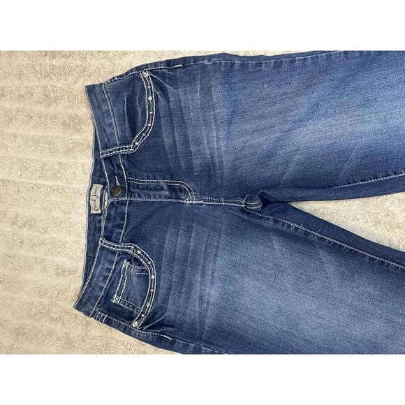 Vtg Earl Jeans Y2K medium wash rhinestone embellished denim capris Size 8 - Picture 2 of 8